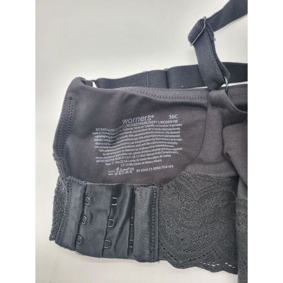 Warners Wire Free Bra 36C Womens Black Padded Adjustable Straps Lace Overlay - Picture 4 of 4